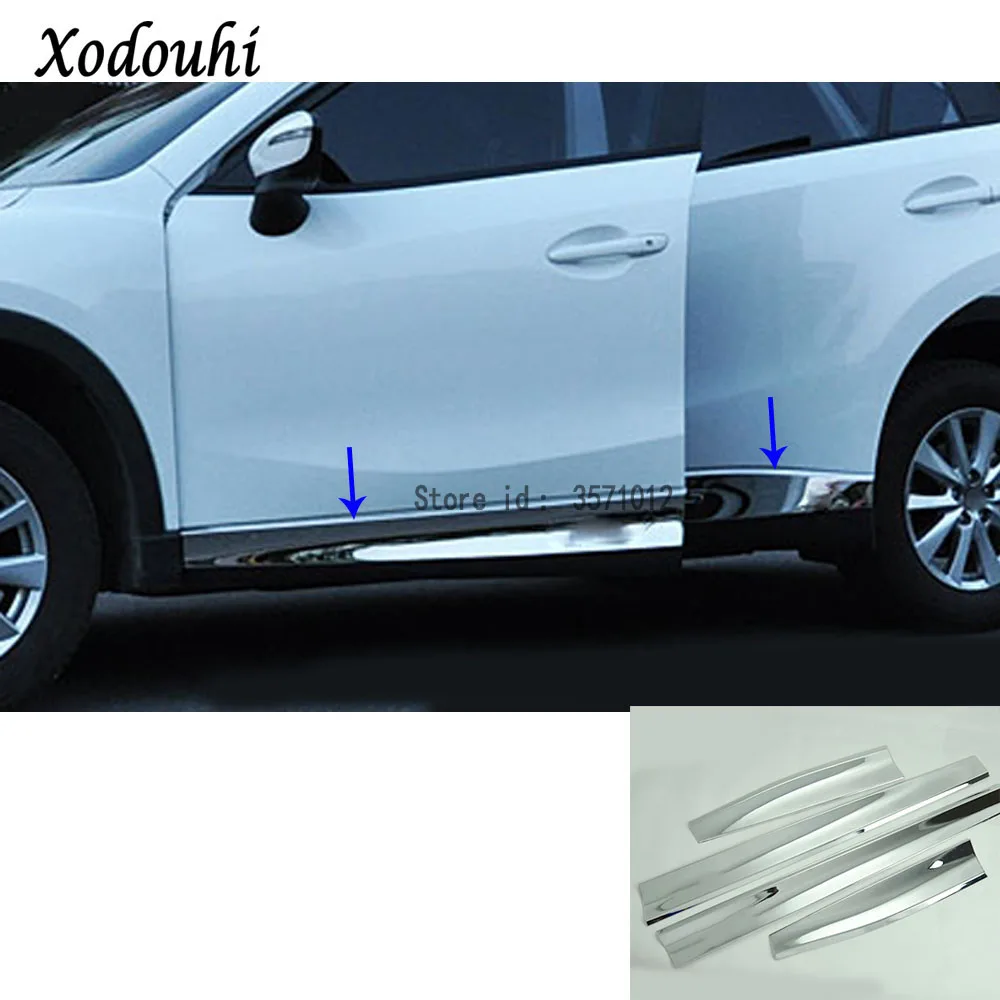 

For Mazda CX-5 CX5 2013 2014 2015 2016 car detector ABS chrome Side Door Body trim stick Strip Molding bumper hoods part 4pcs