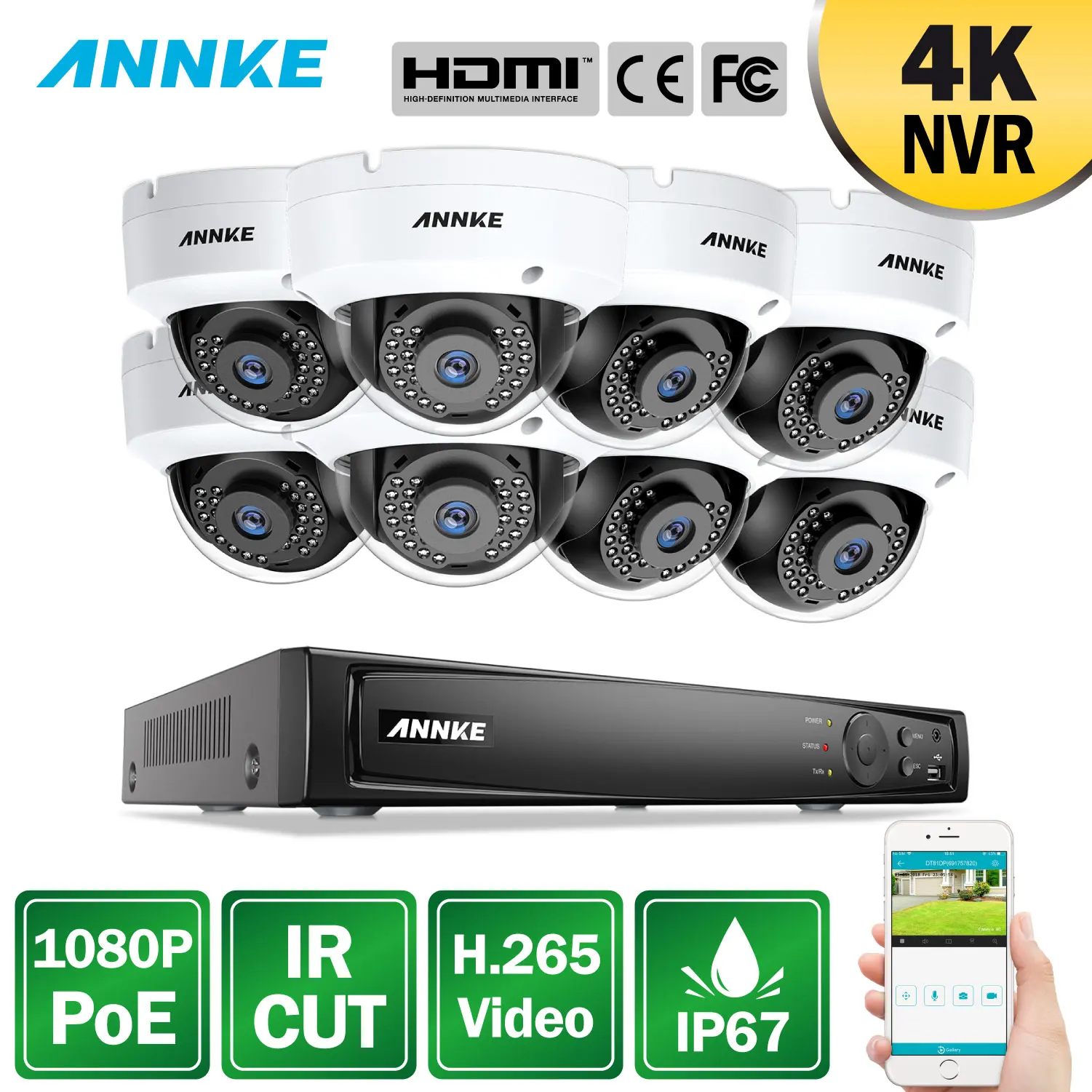 

ANNKE 8CH 2MP Ultra HD POE Network Video Security System 8MP H.265 NVR With 8X 2MP 30m Night Vision Weatherproof IP CCTV Camera