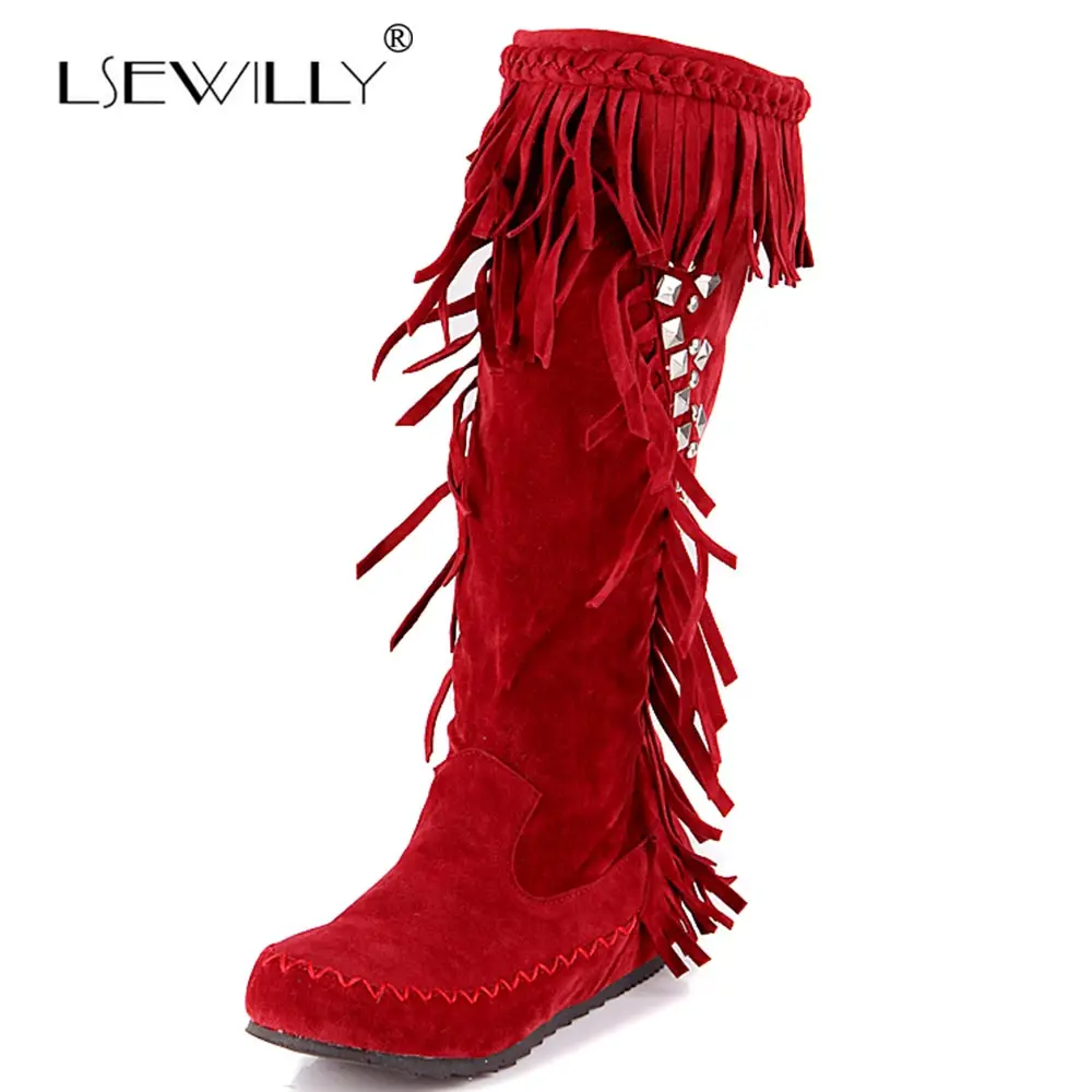 Lsewilly/Женская обувь; водонепроницаемые полусапожки с бахромой в национальном стиле; женская обувь; зимние сапоги на плоской подошве; зимние сапоги до колена; женские сапоги; LQ004