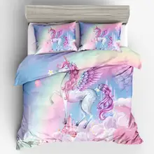 Мультфильм Единорог печатных постельных принадлежностей пододеяльник наборы постельного белья для девочек