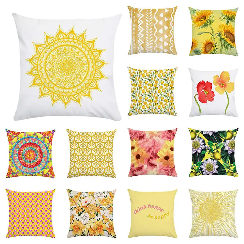 

Home Decor Embroidered Cushion Cover Yellow Ginger/White Geometric Floral Canvas polyester Square Embroidery Pillow Cover 45cm