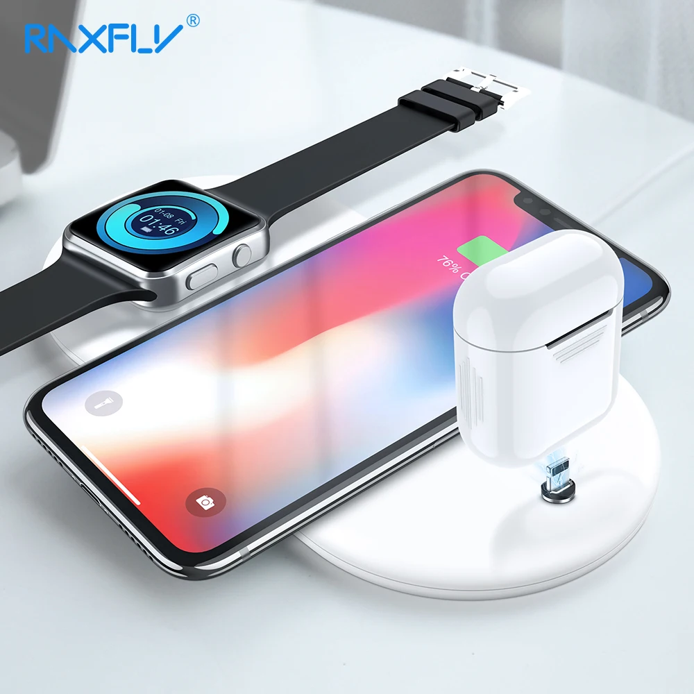 RAXFLY 10 Вт QI Беспроводное зарядное устройство для iPhone 8 X Plus XS XR Samsung S9 3 в 1 Apple Watch 2 4