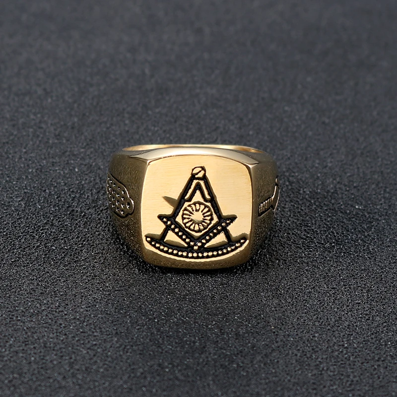 Yahui масонский компас квадратный золотой тон мужское кольцо из нержавеющей стали полированное большое мужское кольцо вечерние ювелирные изделия