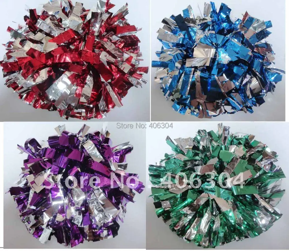 

150G Fadeless not fading Cheering Metallic pompom with baton handle in the middle, Cheerleading pompom products ballroom costume