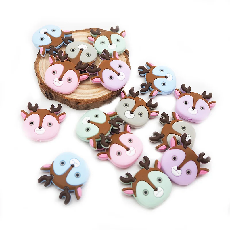 

Chengkai 5pcs Silicone Deer Teether Beads DIY Baby Animal Cartoon Teething Montessori Sensory Toy Pacifier Jewelry Making Beads