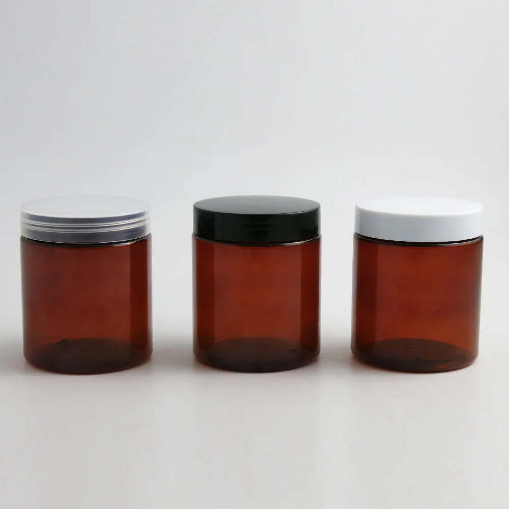 

24 x 250g Empty Amber Cosmetic Cream Containers Cream Jars 250cc 250ml for Cosmetics Packaging Plastic Bottles with Plastic Cap