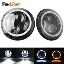 Free shipping 7 Inch Round LED Headlight Sealed Beam Assembly For jeep Wrangler H4 40W Amber halo Turn Signal + White DRL