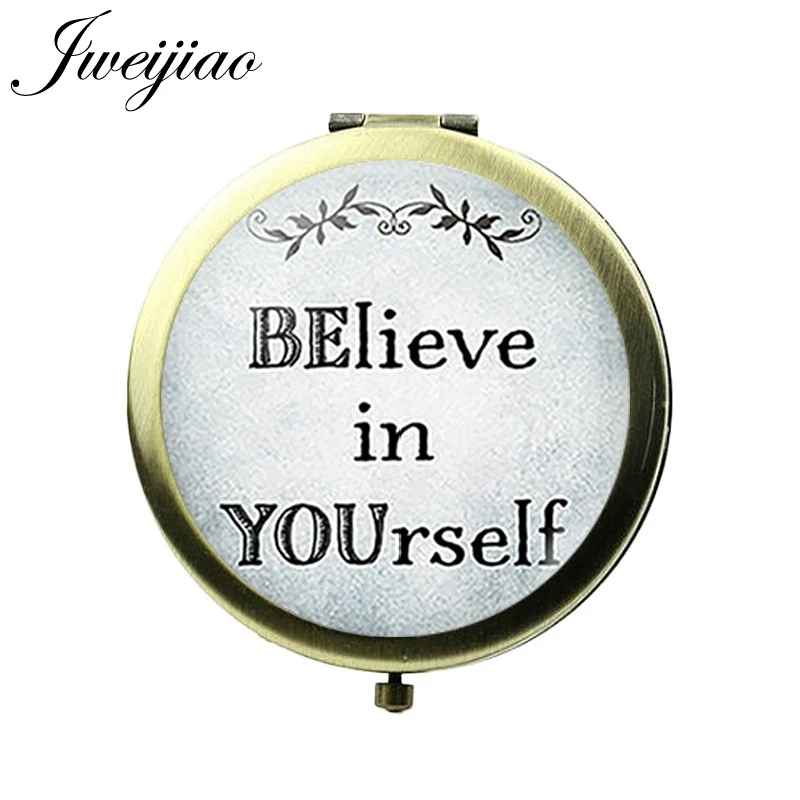 Карманное зеркало с кабошоном JWEIJIAO BElieve in YOUrself бронзовое металлическое круглое
