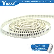 100 шт. 1206 SMD резистор 0R~ 10M 1/2 Вт, для детей 0, 1, 10 100 150 220 330 Ом 1K 2,2 K 10K 100K 0R 1R 10R 100R 150R 220R 330R