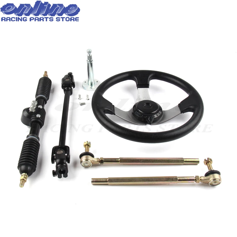 Set of Go Kart Steering Wheel Assembly 110CC Tie Rod Rack Adjustable Shaft Great