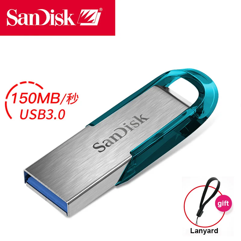 Sandisk 32 gb USB Flash Drive 64 Гб USB3.0 натуральная Ultra Flair металла Pendrive DJ OTG Тип C DIY логотип диск на ключ синий Memory Stick