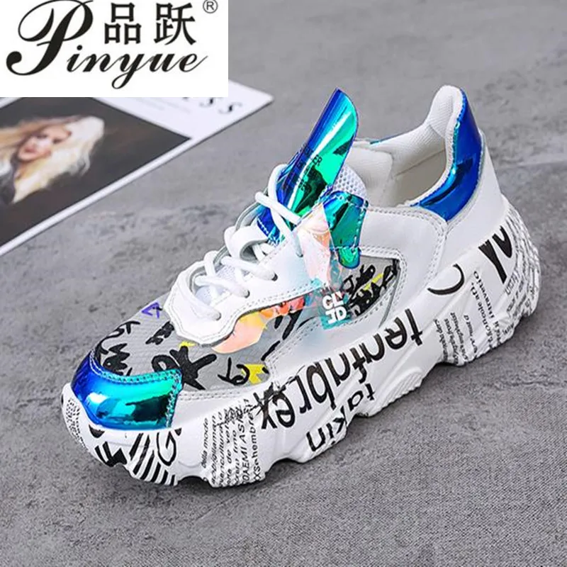 

2019 Spring Female Thick Bottom Sneakers Mixed Colors Round Toe Platform Shoes Women Flats Casual Shoes Ladies Shoes