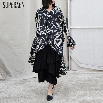 

SuperAen Europe Fashion Women Shirt Printed Wild Casual Blouses Female 2019 Spring New Long Sleeve Women Clothing