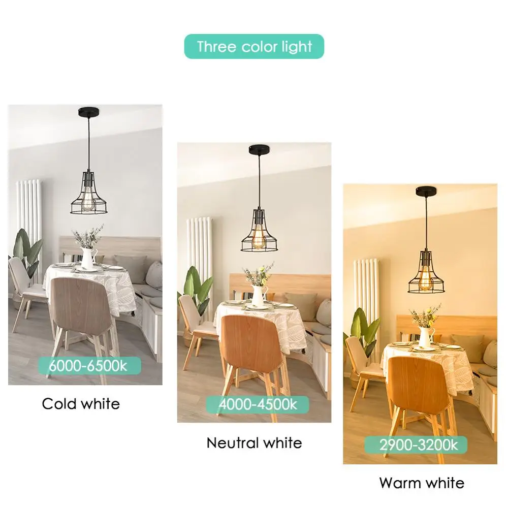  Modern Pendant Light Black Iron Hanging Cage Vintage Led Lamp E27 Industrial Loft Retro Dining Room - 32883971535