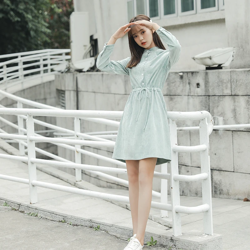 JIBAIYI Women Casual Button O Neck Mini Dress Women Solid Spring Long Sleeve a Line Dresses Elegant Embroidery Vesitdos Female JIBAIYI Women Casual Button O Neck Mini Dress Women Solid Spring Long Sleeve a Line Dresses Elegant Embroidery Vesitdos Female