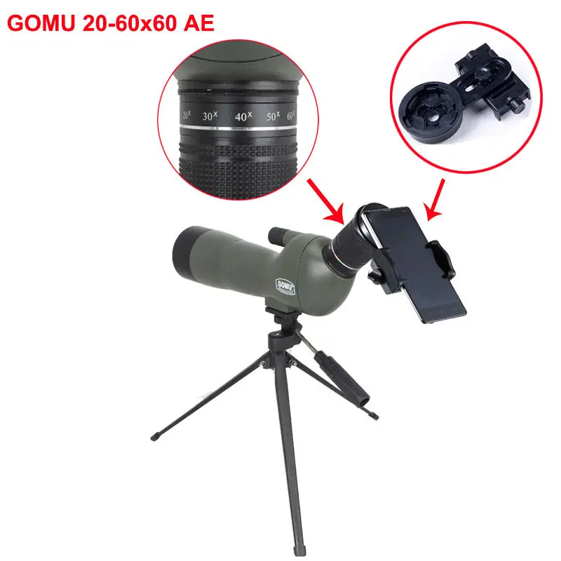 GOMU 20 60x60 AE Adjustable Zoom Angled Spotting Scope Hunting Tripod