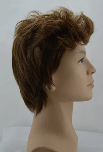 Wigs For Man Synthetic Heat Resistance Fiber Light Brown Male Hairpieces Short Curly Toupee