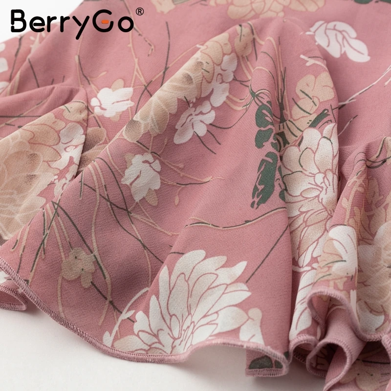 BerryGo, повседневная, с рюшами, с цветочным принтом, летняя, розовая, юбка, женская, эластичная, элегантная, boho, короткая юбка, femme, с высокой талией, для отдыха, пляжная юбка