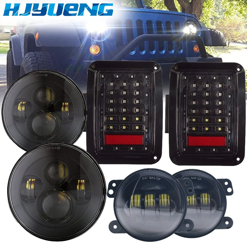 HJYUENG 2007 2015 for Wrangler JK LED 7inch Round Headlight H4 High Low