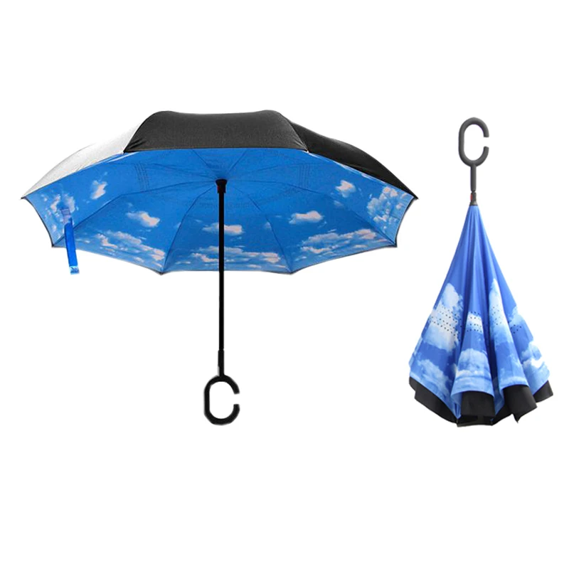 Ветрозащитный складной зонт для мужчин и женщин, защита от солнца, дождя, автомобиля, перевернутый с-образной ручкой, зонты, двойной слой, анти-УФ, самостоятельная стойка, Parapluie