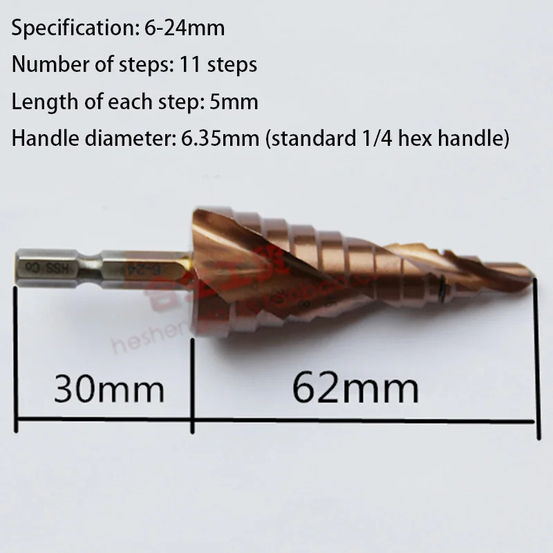 Многофункциональное ступенчатое сверло с шестигранным хвостовиком, открытая развертка M35/Co, кобальтовый материал, высокая твердость, ступенчатое сверло с шестигранной ручкой, пагода, сверло - Цвет: 6-24mm