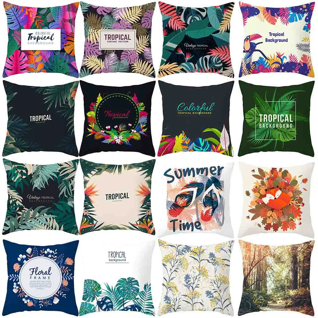 

Green Leaf Printed Pillow Case Polyester Sofa Car Cushion Cover Home Decor YMP