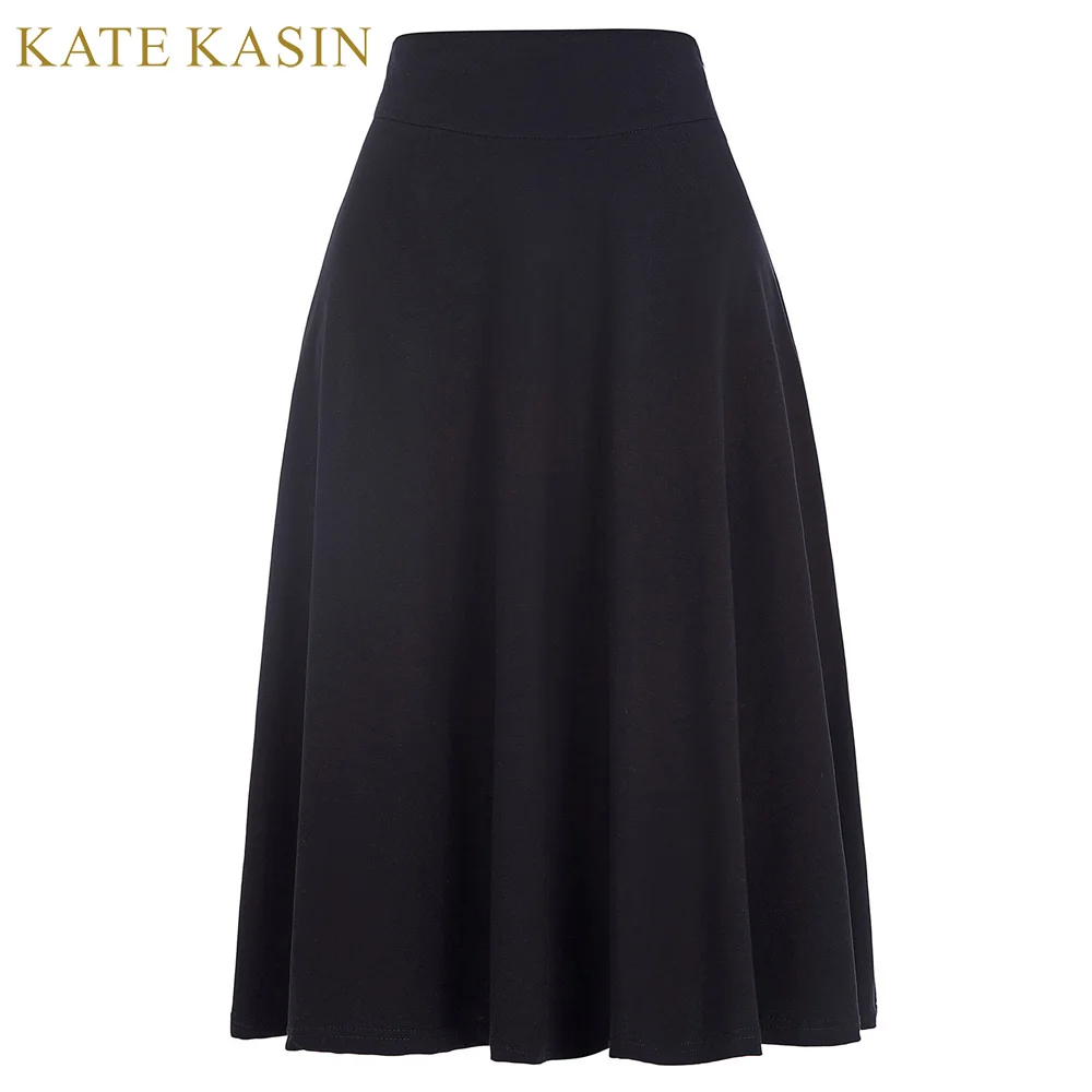 Длинные Макси женские летние юбки Faldas хорошо тянется Kate Kasin хлопок Высокая талия плиссированная юбка женская одежда темно-синяя юбка