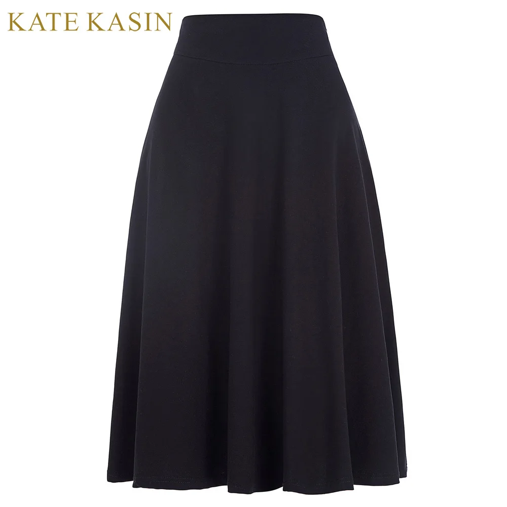 

Long Maxi Women Summer Skirts Faldas High Stretchy Kate Kasin Cotton High Waist Pleated Jupe Female Clothes Navy Blue Skirt