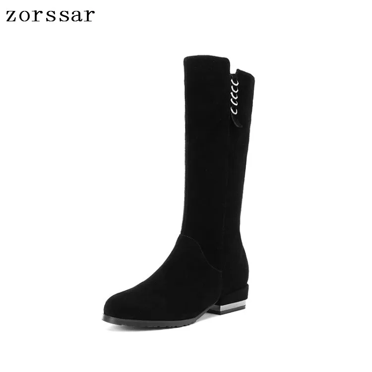 

{Zorssar} 2018 winter Women Suede Boots nubuck Leather flat Knee High Boots Women snow boots Shoes Mother boots Big Size 33-42