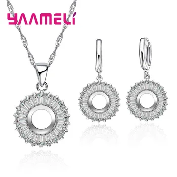 

Classic Austrian Crystal Circle Woman Wedding Jewelry Set 925 Sterling Silver Necklace Earrings Pendant Sets For Party
