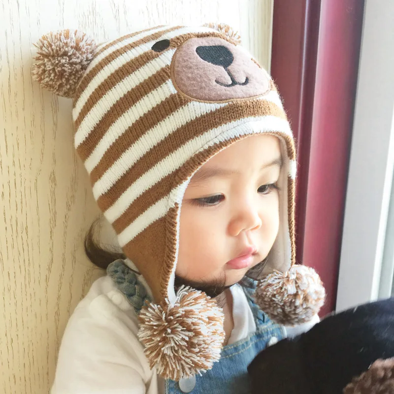 New Girls Hats Brown Bear Kids Baby Boys Winter Hats Enfant Warm