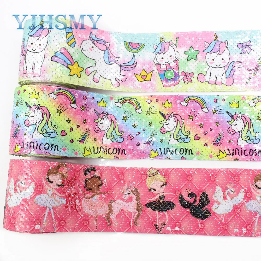 

YJHSMY I-19410-908,Printing Sequin Ribbon Shiny Glitter Cartoon 3'' Ribbon,DIY Handmade Materials,Wedding Party Decoration 2y