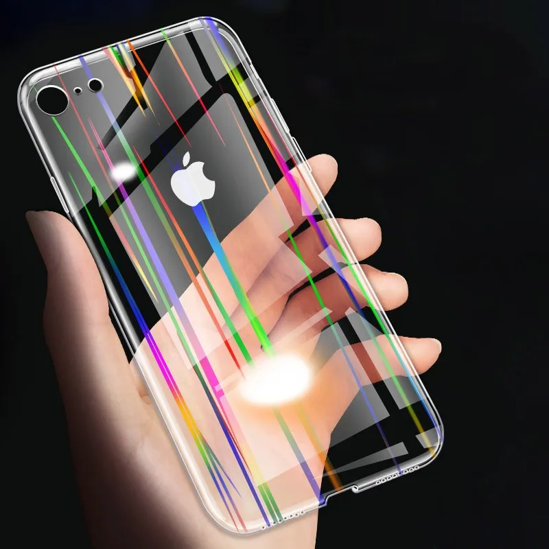 

Luxury glitter gradient laser aurora 9h hard tempered glass clear phone case cover for iphone x xs max xr 6 7 8 plus coque capa