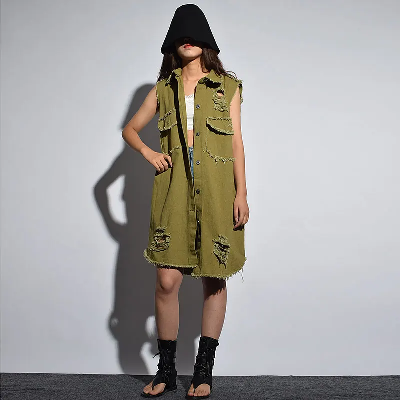 [XITAO] Single Breasted Women 2018 Autumn Korea Fashion New Turn-down Collar Sleeveless Solid Color Casual Long Vest LJT4081