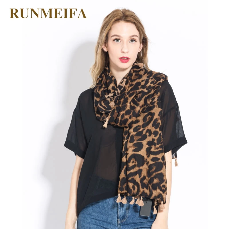 

[RUNMEIFA] Fashion women Domineering wild leopard grain pattern sjaals cotton and polyester long style cape style shawl scarf