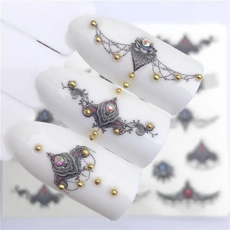 WUF новое черное ожерелье ювелирный дизайн для дизайна ногтей водяной знак татуировки украшения Наклейка на ногти водная переводная наклейка украшение