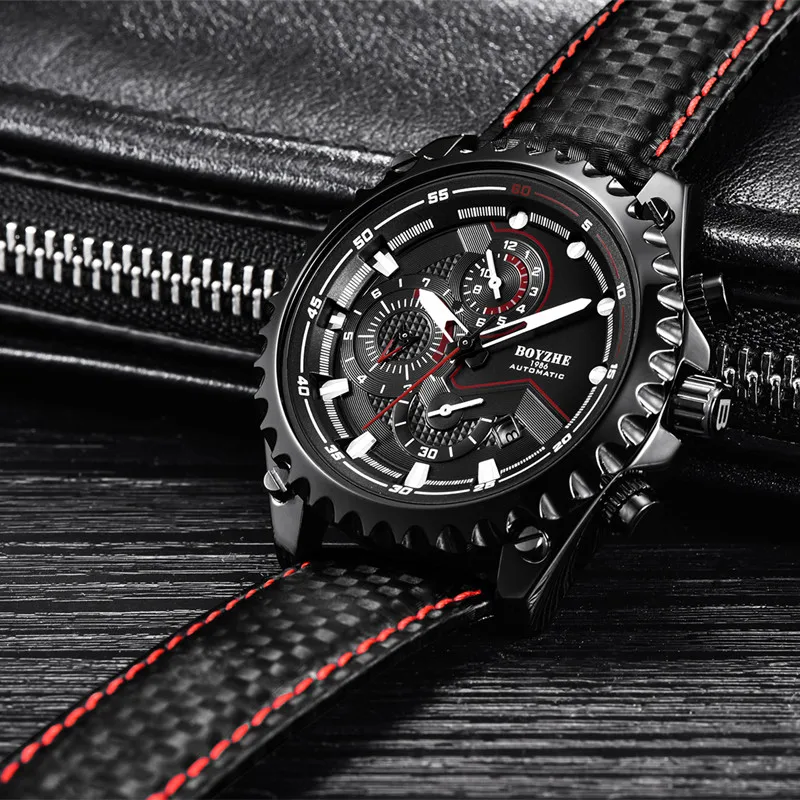 الرجال جديد التلقائي الميكانيكية ووتش رجل أعلى الفاخرة العلامة التجارية العسكرية الرياضية الجلود الذكور للماء المعصم الساعات Relogio Masculino