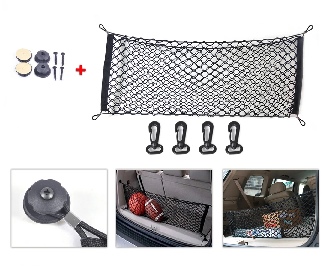 

CITALL Black Color Nylon Elastic Versatile Car SUV Hatchback Rear Cargo Trunk Storage Organizer Net plus Mounting Points