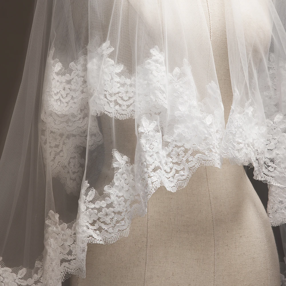 In stock! 1.2 M Two Layer Tulle Short wedding veil bridal veils with comb Applique Edge velos de novia 2019 wedding accessories