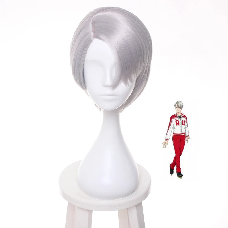 

YURI!!! on ICE / Yuri On Ice Victor Nikiforov Short Gray Mixed Styled Cosplay Wig Synthetic Full Wigs Hair + Wig Cap