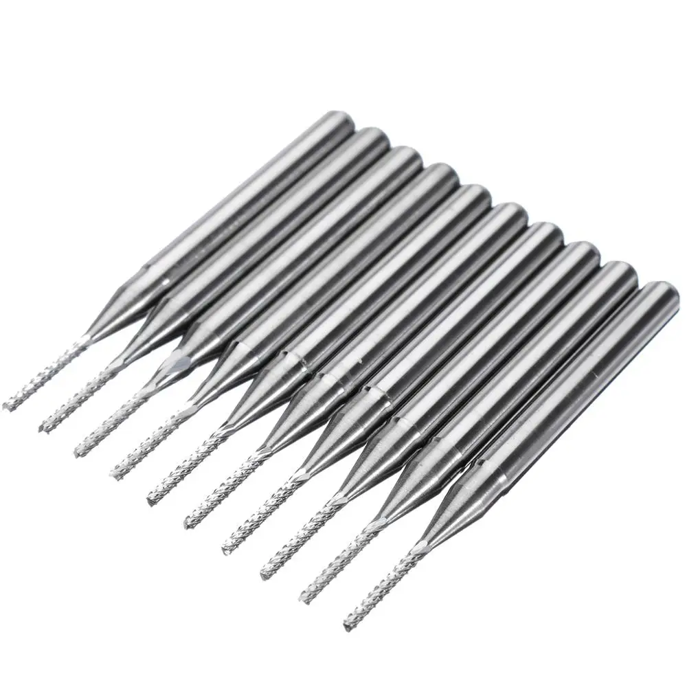  10pcs End Mill Straight Shank Drill Cutter CNC PCB Router Bits for Woodworking Engraving Milling To