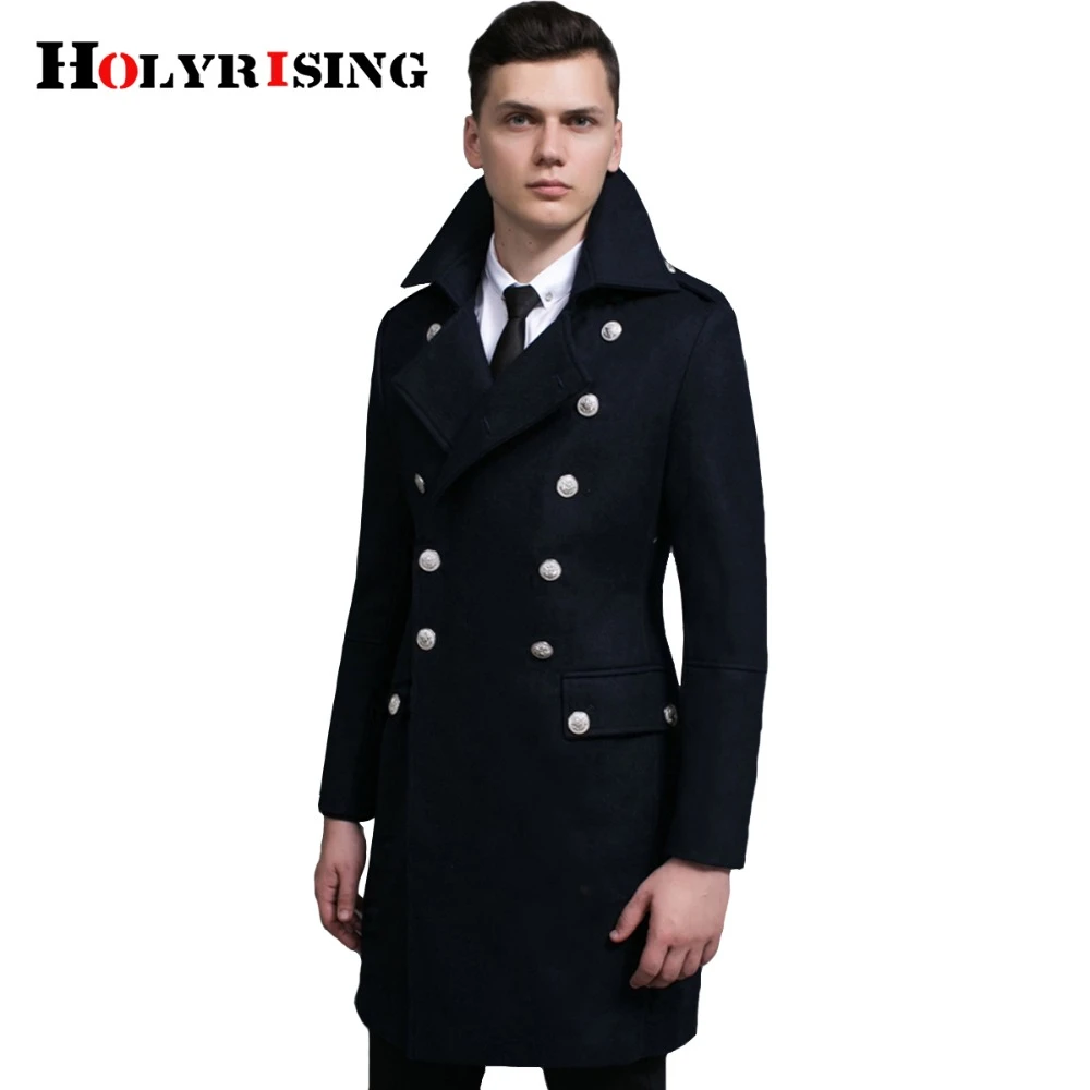 Abrigos Retro de lana hombre, chaquetas con doble botón, cuello vuelto largo, ropa ajustada, color negro, verde militar, azul oscuro, S 6XL, primavera y otoño|men wool coat|mens wool jacket men -