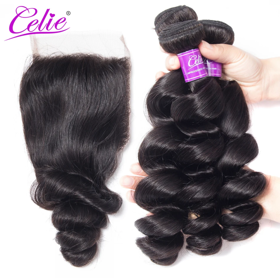 

Celie Malaysian Loose Wave Bundles With Closure 4 Bundles Deal 100% Remy Human Hair 3 Bundles With Lace Closure Malaysian Hair