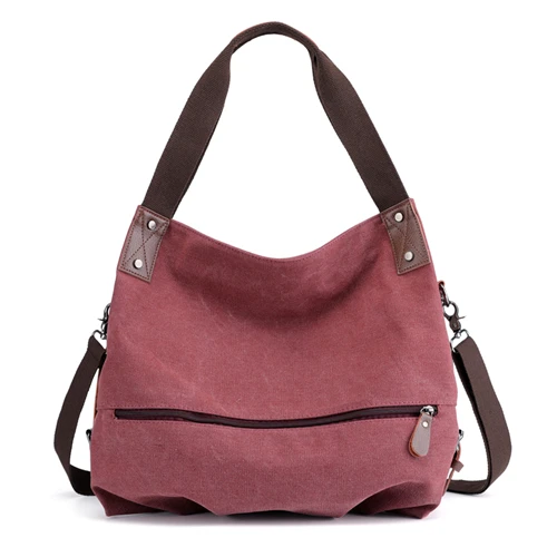 Брендовые женские холщовые сумки высокого качества, женские сумки Hobos на одно плечо, винтажные одноцветные сумки с несколькими карманами - Цвет: red