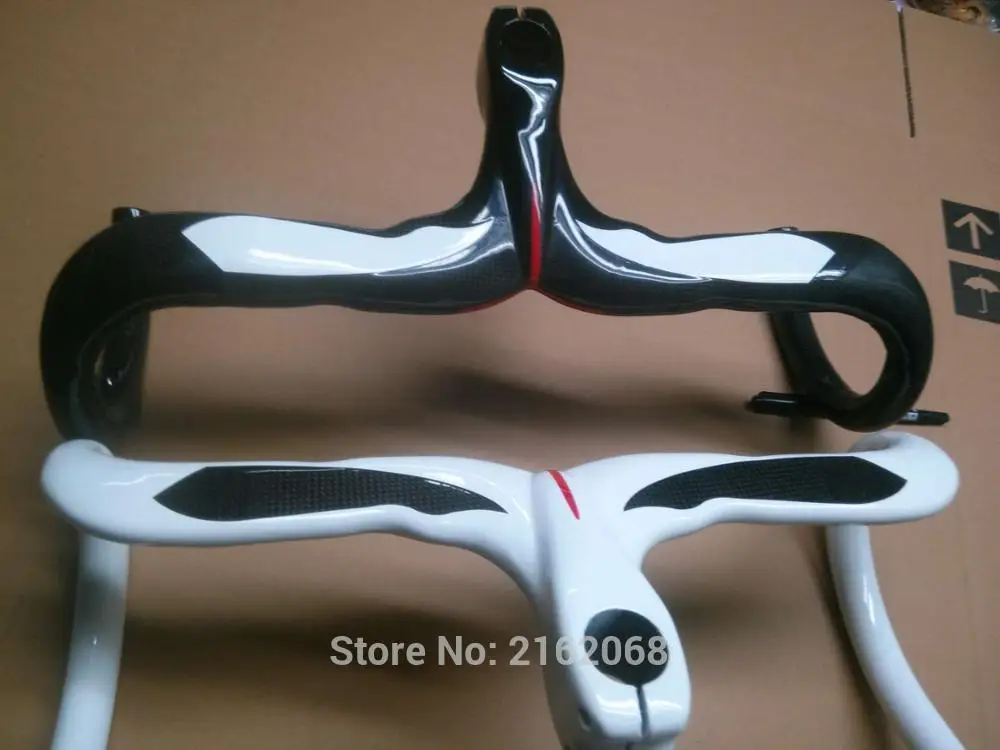 New white QILEFU Road bike 3K full carbon bicycle handlebar and Stem integrated