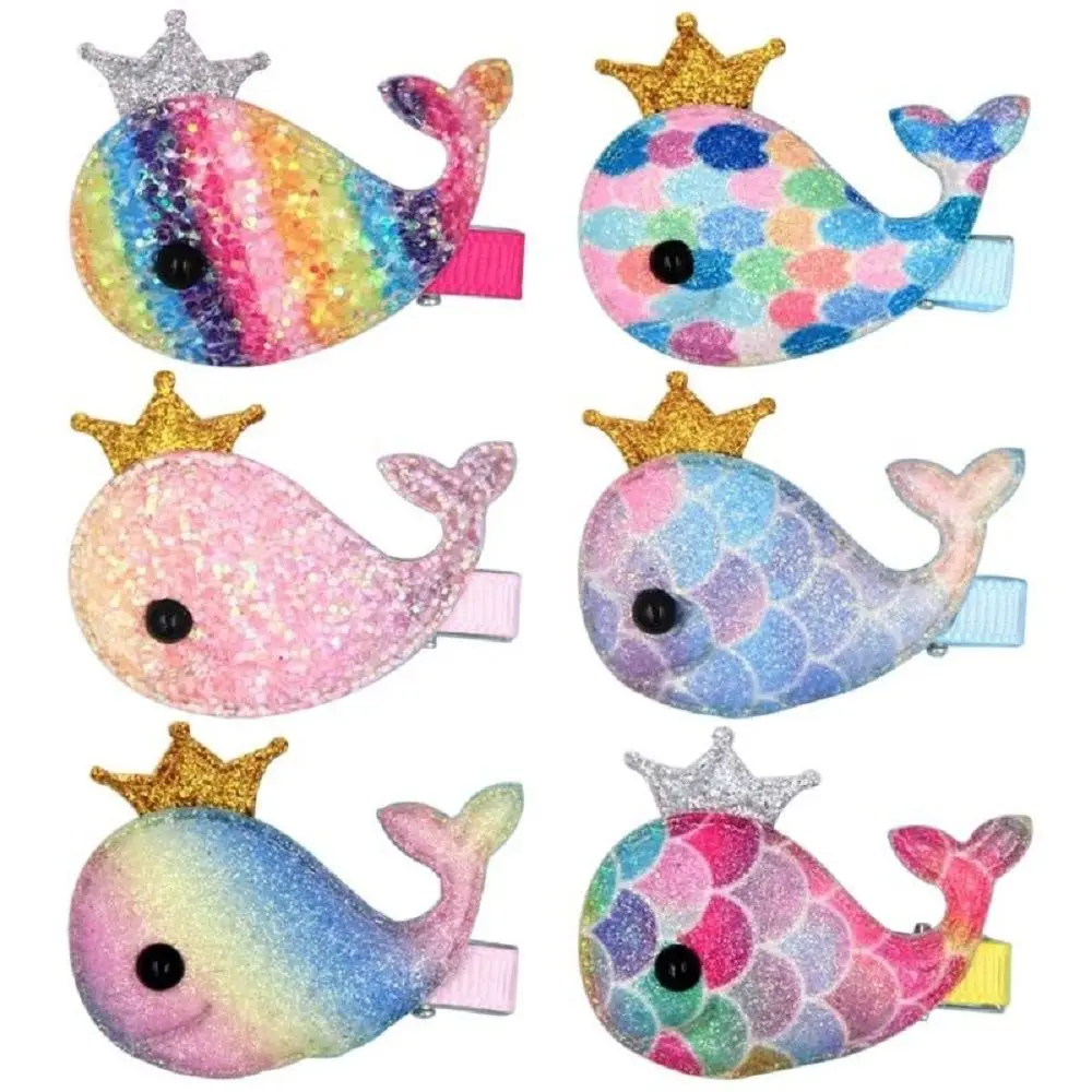 

1PC Glitter Rainbow Cloud Whale Elephant Heart Hair Clip Mermaid Hairpins Crown Princess Alligator Barrette New Colorful