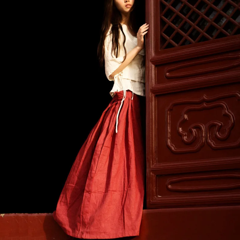 

Spring and autumm vintage skirt all-match linen skirt