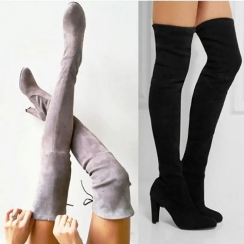 

2018 Fashion Female Winter Thigh High Boots Faux Suede Leather High Heels Women Over The Knee Boots Zapatos De Mujer Size-43