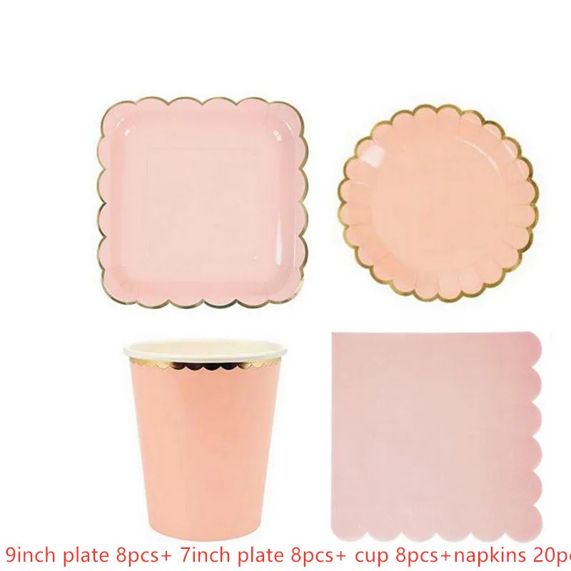 

44Pcs/Set Rose Gold Paper Pink Disposable Tableware Christmas Birthday Party Plates Cups Napkin Carnival Decor Party Supplies
