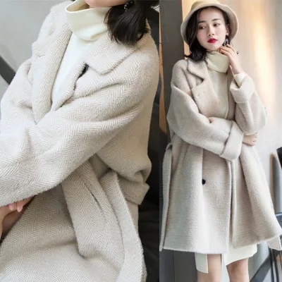 Высокое качество новые винтажные женские шерстяные длинные шерстяные пальто осенние женские зимние куртки элегантные женские теплые пальто YM1031 - Цвет: Бежевый